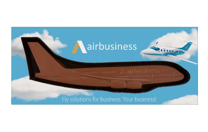 Chocolate airplane with logo