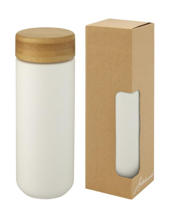 Lumi 300 ml ceramic tumbler with bamboo lid - White