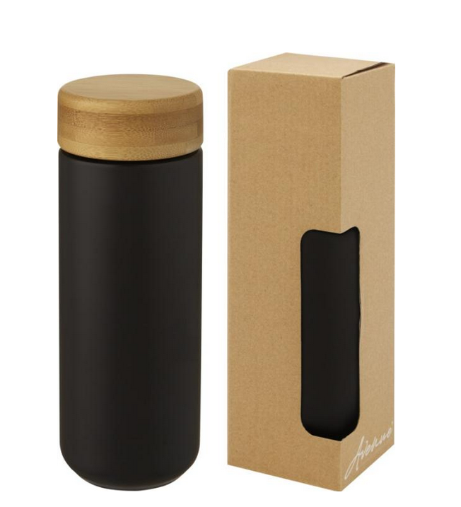 Lumi 300 ml ceramic tumbler with bamboo lid - Solid black