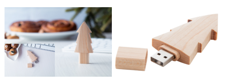 Wooden, Christmas tree shaped USB flash drive with 8 GB 
