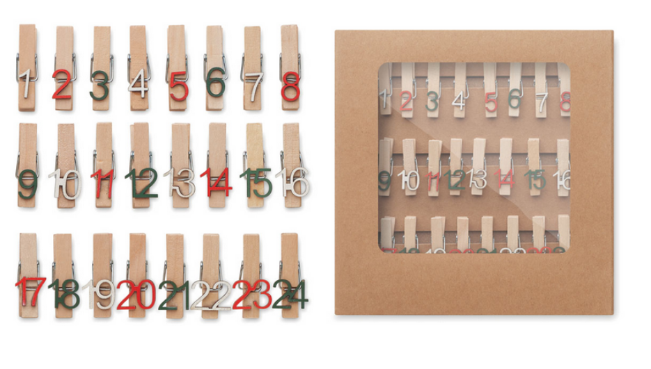 Set of 24 wooden clips for advent calendar