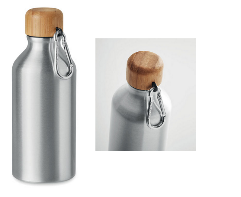 Alumīnija pudele "AMEL" ar karabīni un logo gravējumu, 400 ml