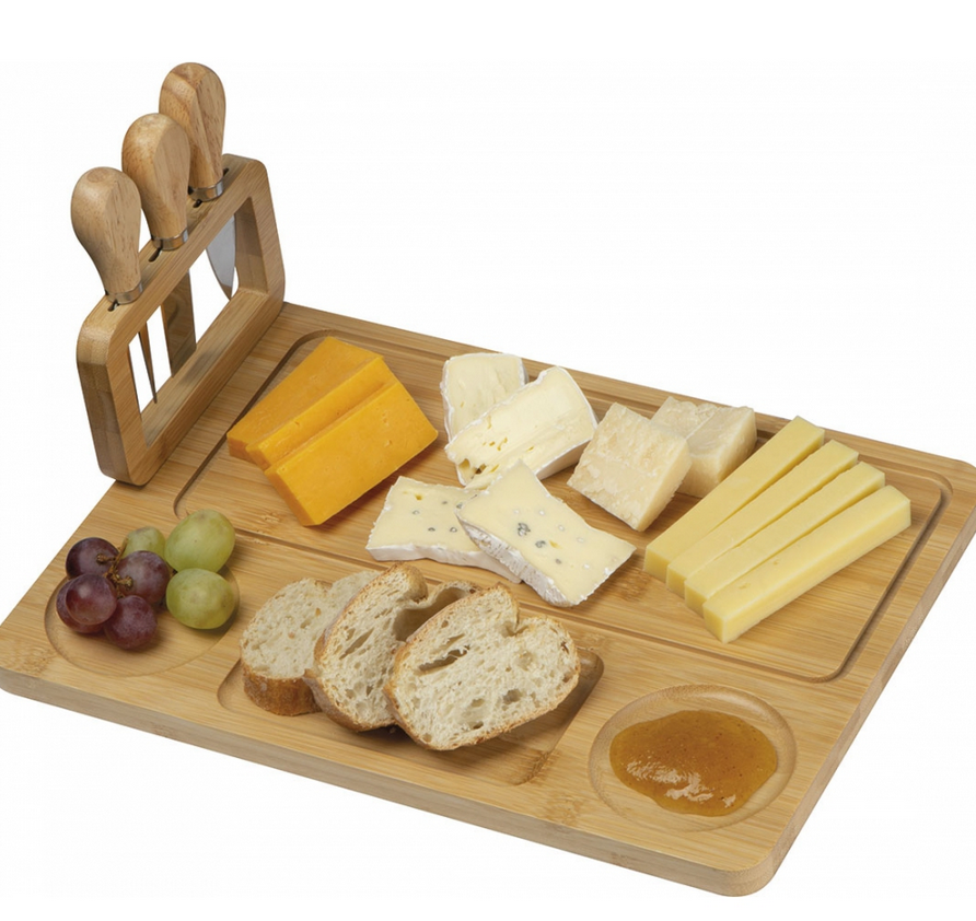 Bamboo cheese board set in a gift box