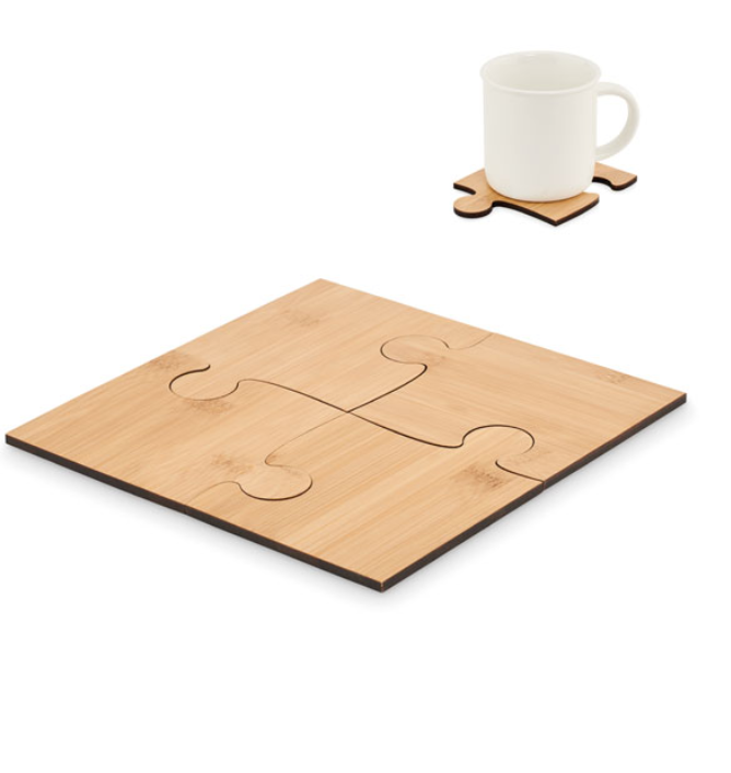 Set of 4 bamboo puzzle shaped coaster