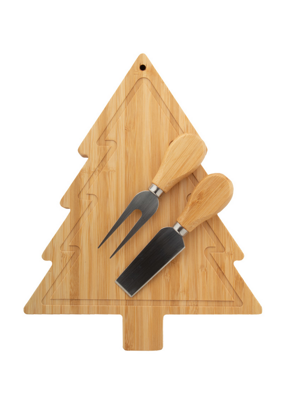 Bamboo cheese knife set in Christmas design with logo