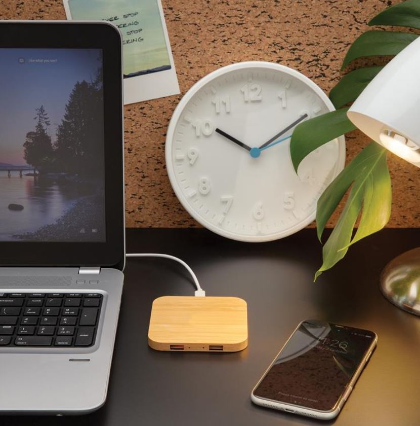 Bamboo 5W wireless charger with USB ports