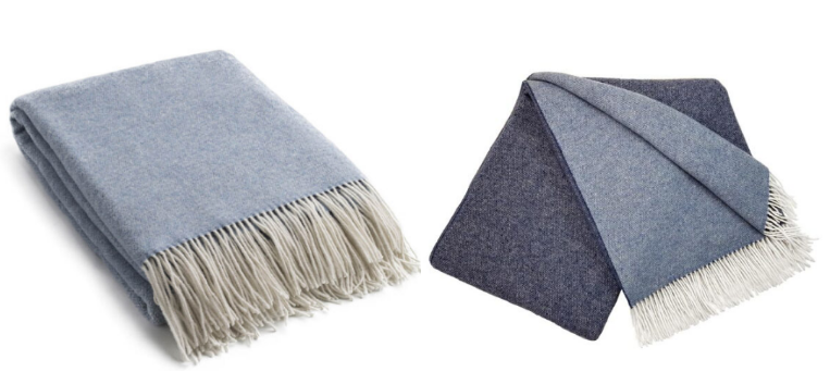 Reversible blanket wool cashmere-blue