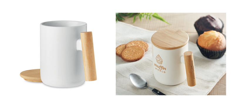 Porcelain mug "Majestic" with bamboo lid and handle
