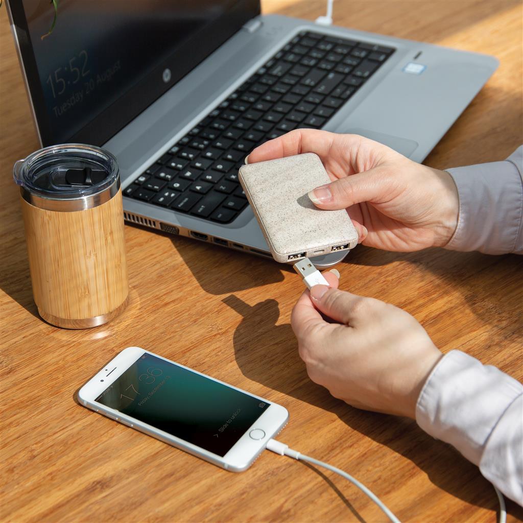 Eko lādētājs-akumulators( Power bank), izgatavots no kviešu salmu šķiedras ar logo