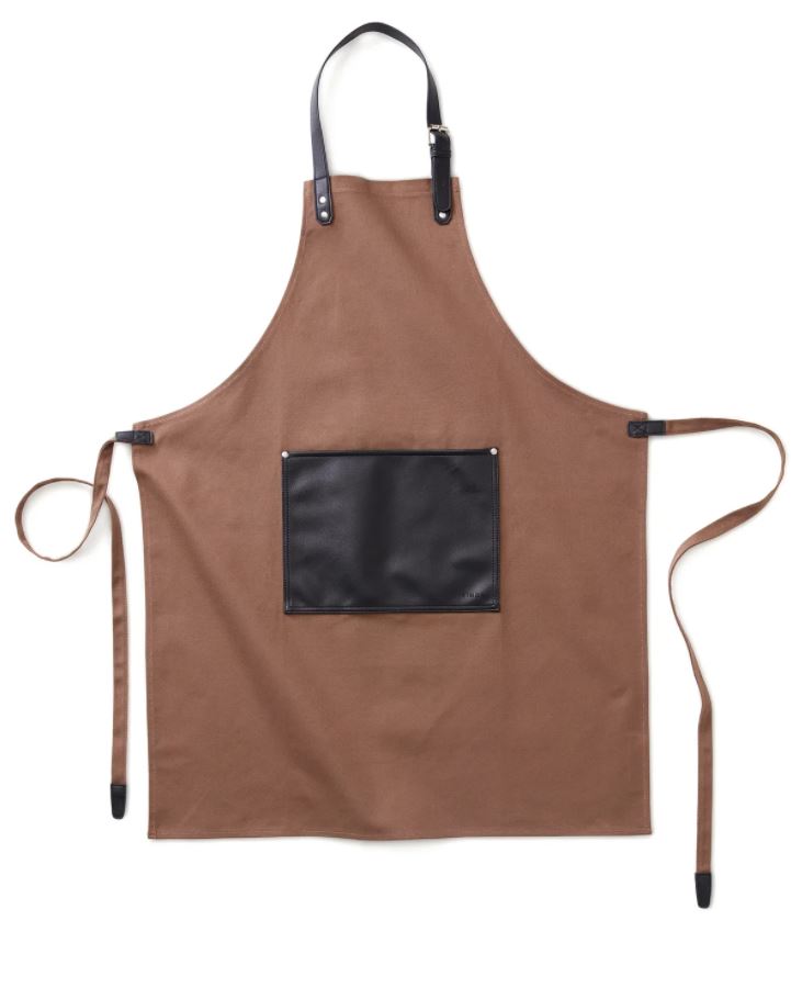 Elegant, high quality apron "MARONE" with eco leather details and logo