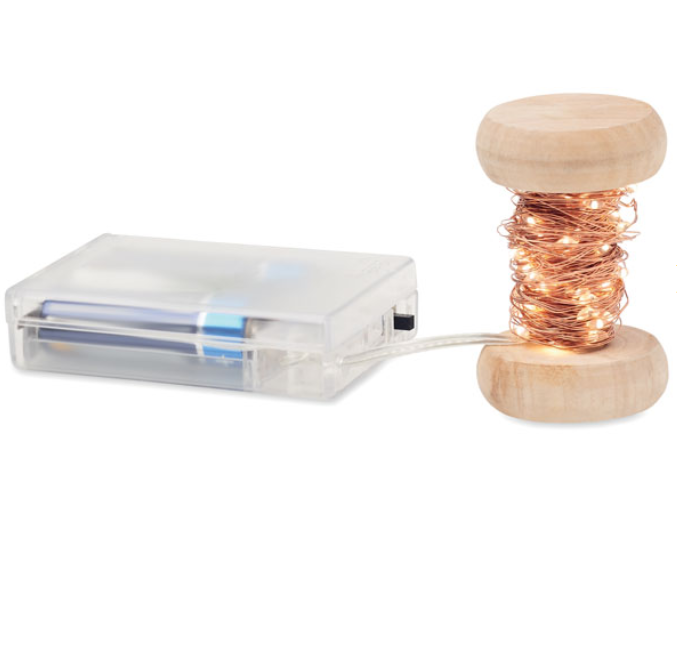 Wooden spool with lights