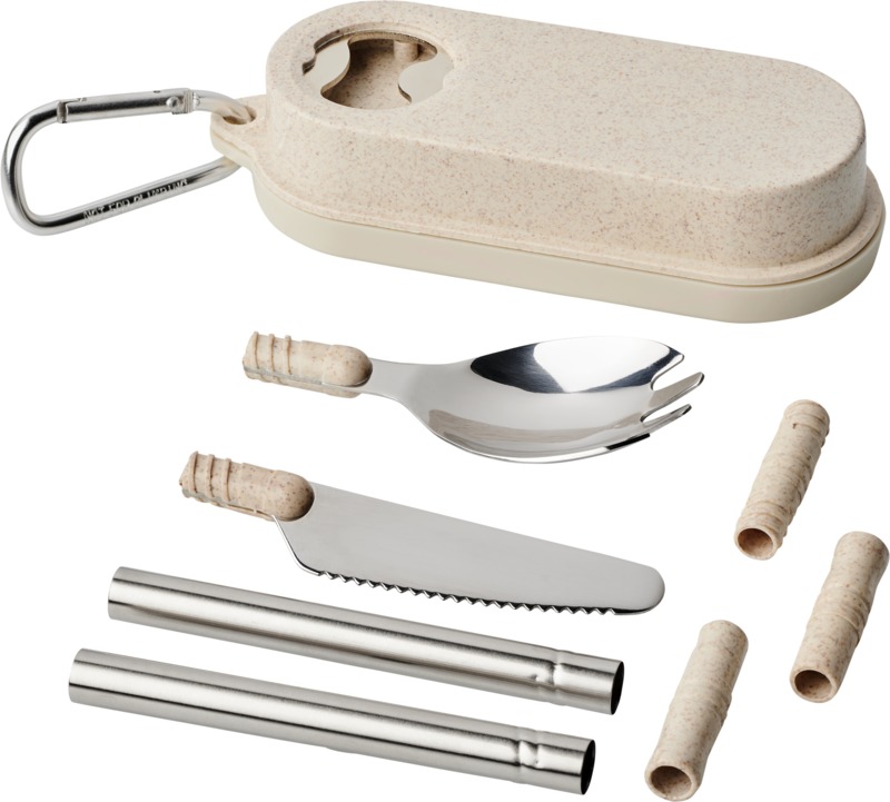 Portable cutlery set with logo