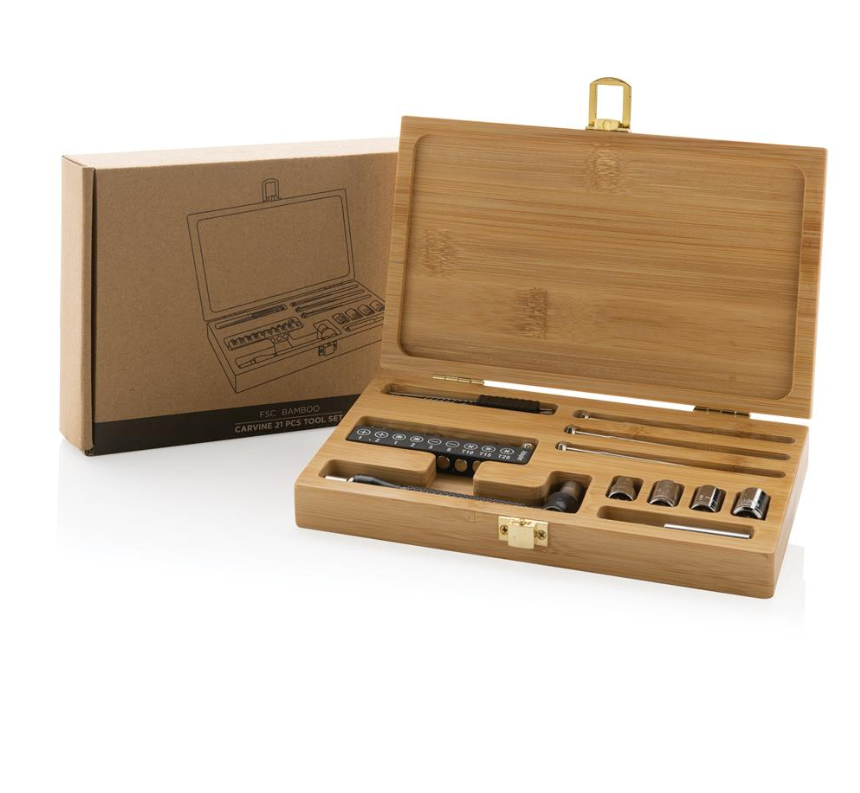 Tool set with 21 pcs in  bamboo case