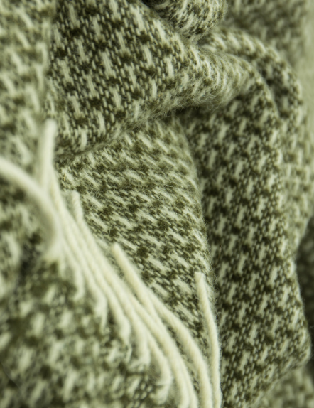 New Zealand Green Wool Blanket with Geometric Pattern