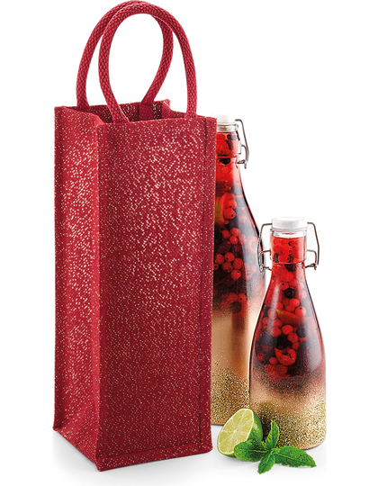 Red shimmer Jute Bottle Bag