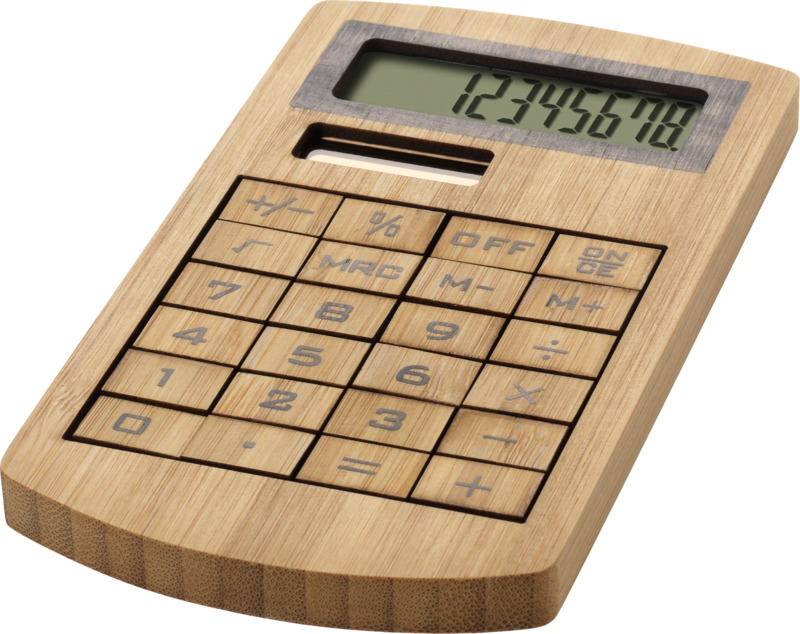 8 digit eco-friendly bamboo calculator with logo