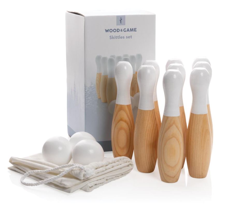 Wooden skittles set "Wood&Game" with logo