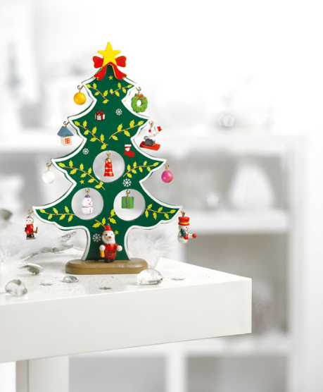 Wooden Christmas tree with decorations