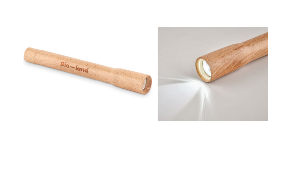 Beech wood torch with 5W COB light and logo