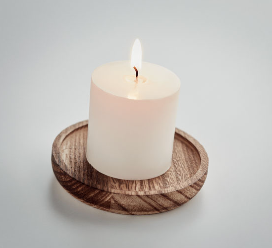 Wooden decorative plate with vanilla fragranced candle