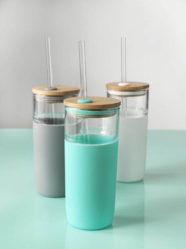 Arlo 600 ml glass tumbler with bamboo lid