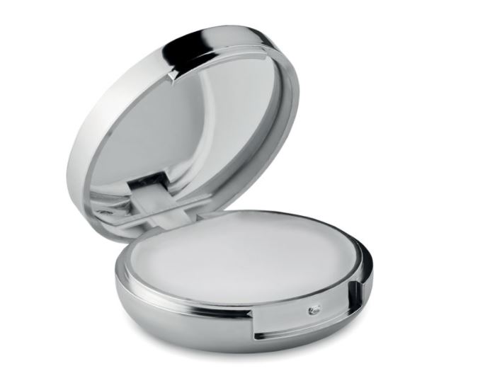 Lip balm with mirror in lid and logo