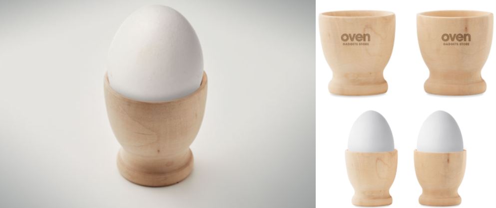 Set of 2 wooden egg cups with logo