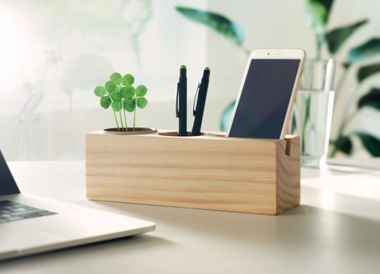 Wooden desk stand for good luck, with your logo