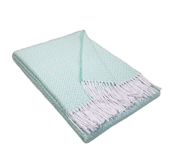 Cotton Blanket "Mint" with herringbone pattern