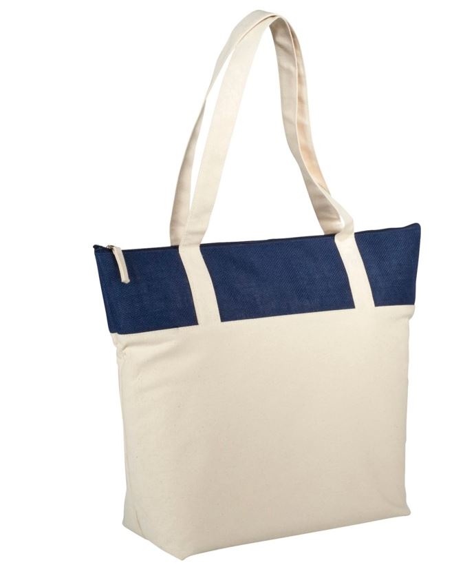 Jones 320 g/m² zippered cotton and jute tote bag