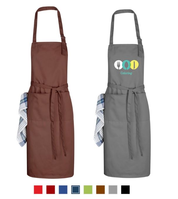 Apron with pockets and print
