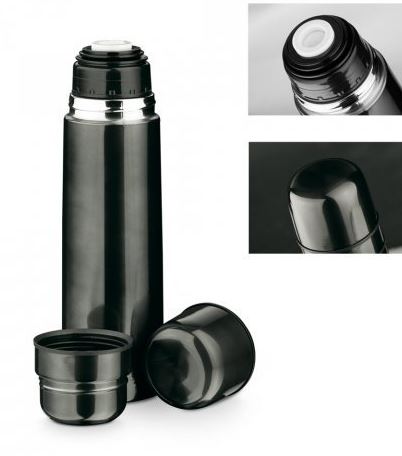 Thermos bottle with 2 cups and logo