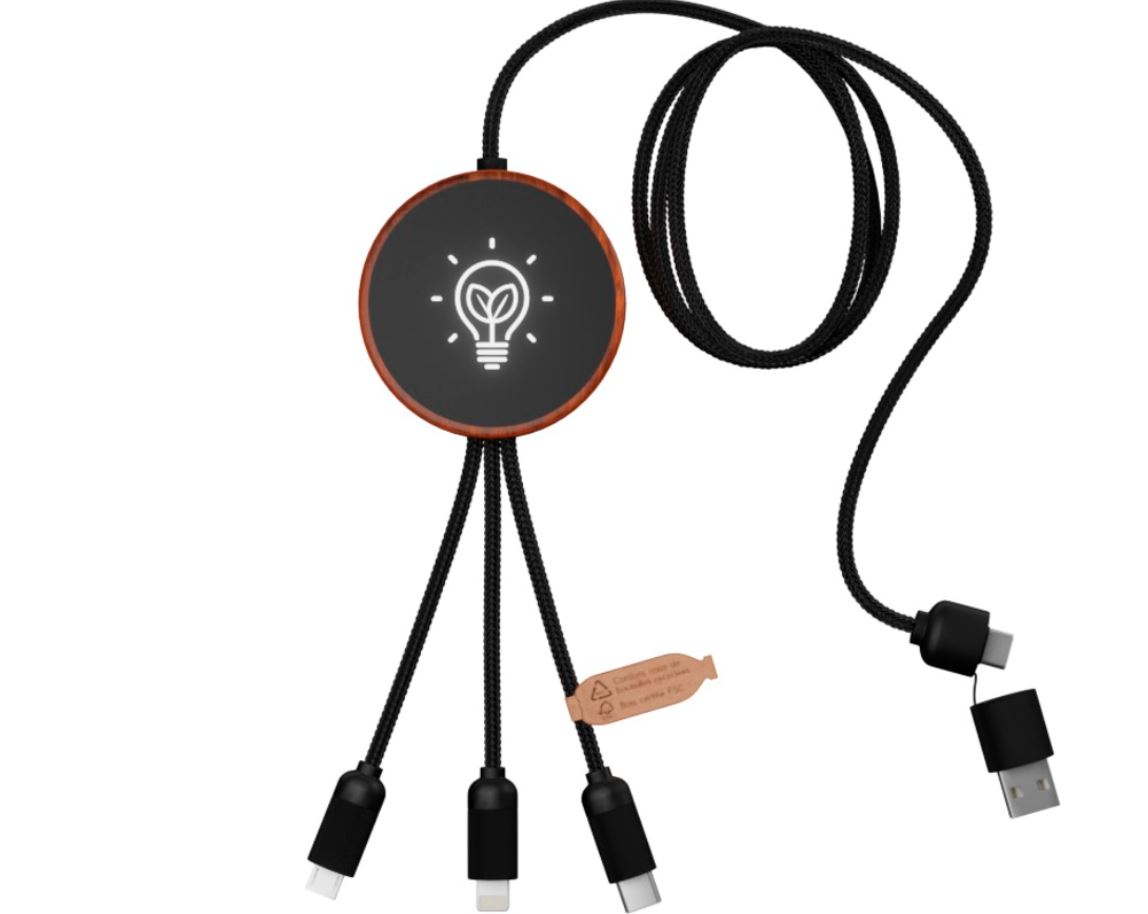 SCX.design C40 3-in-1 rPET light-up logo charging cable and 10W charging pad