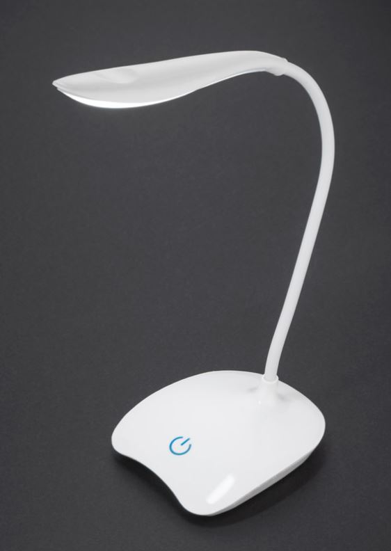 White desk lamp with logo