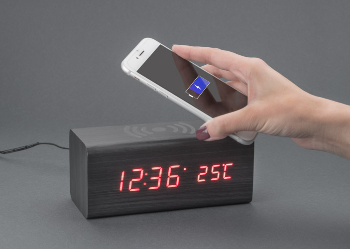 Desk clock with inductive charger 