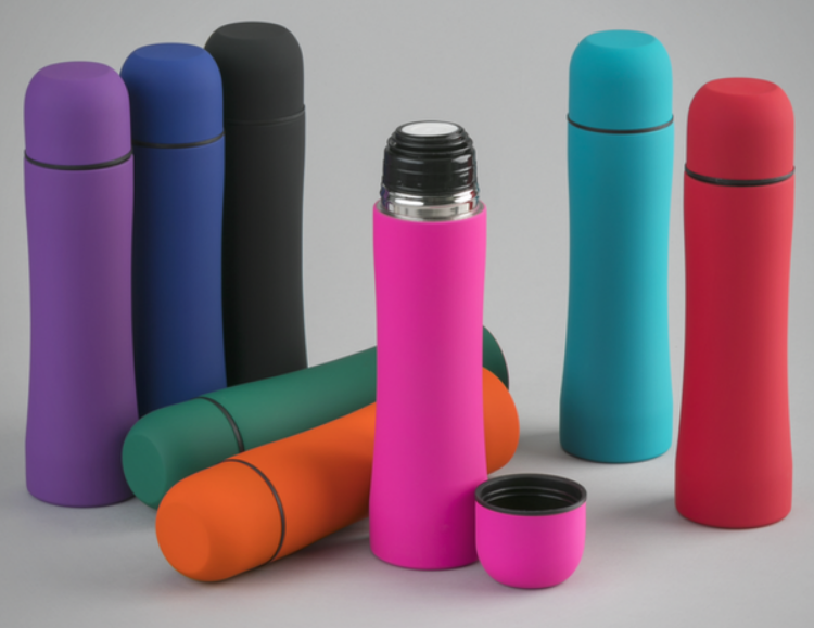 Colorful flasks with logo