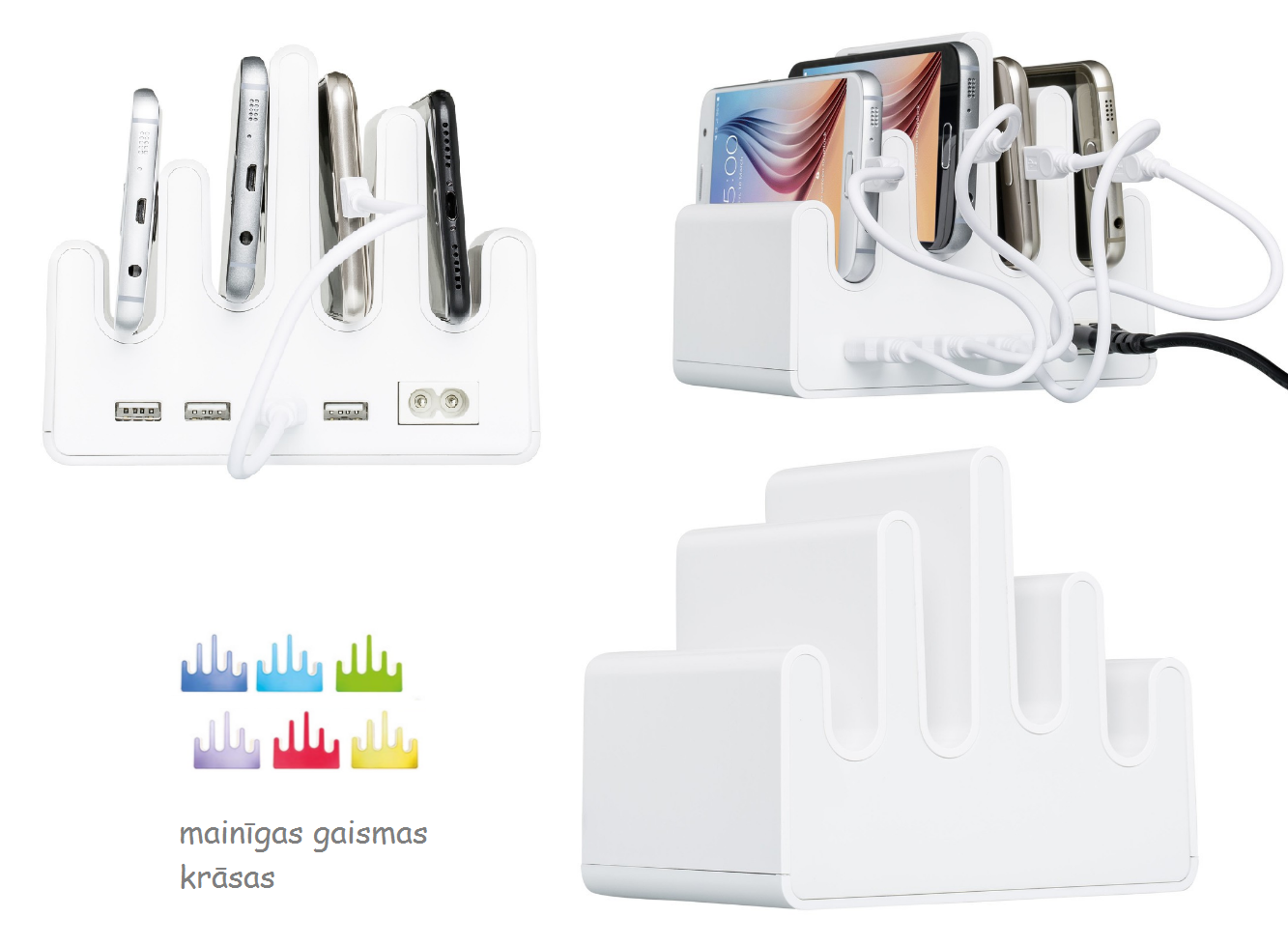 USB charging station with changing light function